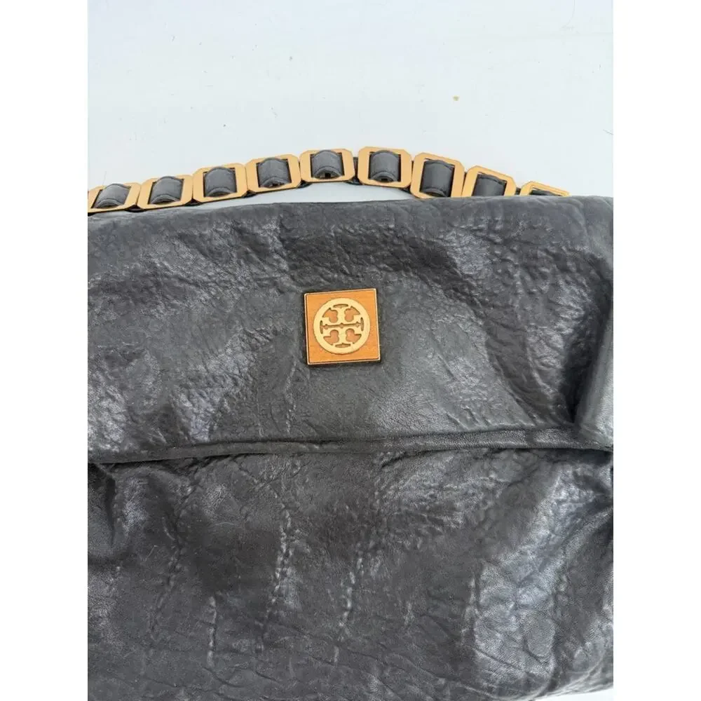 Tory Burch soft leather fold over magnetic closure metal strap crossbody purse